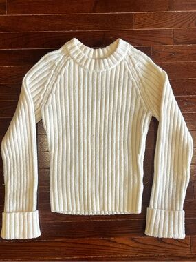 JW Anderson x Uniqlo Cream Ribbed Mock Neck Sweater Fold Cuff Designer XS